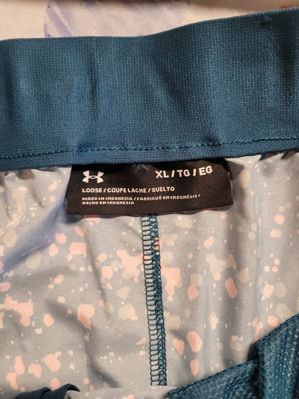 Under Armour Men’s Swim Trunks Teal with Light Blue and Pink Speckle